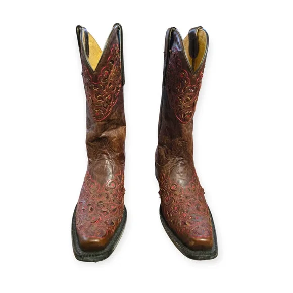 Old Gringo Brown Leather Pink Red Embroidered Floral Western Boots Size 8 - Picture 2 of 9